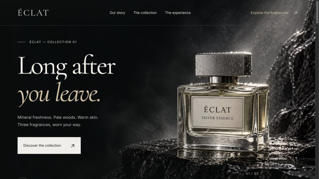 Éclat fragrance brand homepage